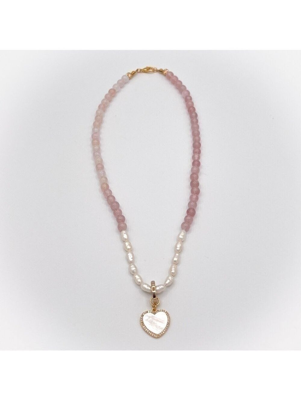 Upcycled pearls and rose quartz necklace